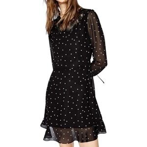 The Kooples Dame de Coeur Black Heart Print Long Sleeve Open‎ Back Dress